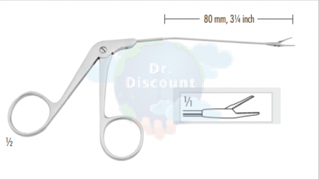 Щипцы эндоскопические захватывающие ушные, с насечкой, диаметр тубуса 1,5 мм, ширина рабочей части 2,3 мм, рабочая длина 80 мм
