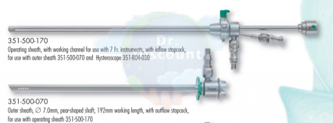 Тубус эндоскопический операционный для гистероскопии, внутренний, для использования с 351-500-070 и оптикой 4мм, 30°, с 1 краном для подачи жидкости, инструментальным каналом 7 Charr.