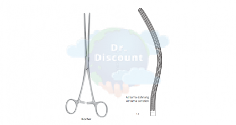 Зажим атравматичный кишечный по Kocher, изогнутый, длина 28 см